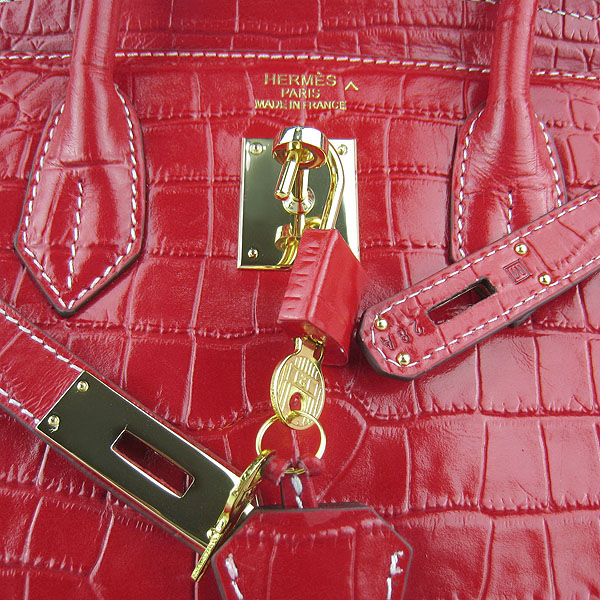 Replica Hermes Birkin 30cm Crocodile Veins Bag Red 6088 On Sale - Click Image to Close